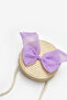 Girl's Beige Straw Bag with Lilac Bow - 2