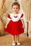Girl's Baby Scalloped Flower Embroidery Lined Vintage Stylish Holiday Birthday Special Day Red Dress
