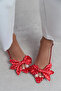 Polka Dot Satin Patterned Women's Pointed Toe Heeled Shoes with Bow Detail - 5