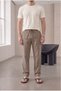 Men's Mink Cotton Linen Look Relaxed Fit Summer Trousers with Tie Waist