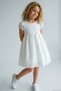 Girl's Short-Sleeved Dress with Scallop Hem and Floral Embroidery, Bow Detail, 5-10 Years Old, Ecru - 2