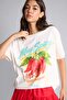 100% Cotton Oversized Crew Neck Printed Short Sleeve Ecru T-Shirt I1664Ax26Sm - 4