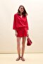 100% Cotton Oversized Shirt Collar Embroidered Long Sleeve Red Blouse G8828Ax26Sm - 2