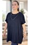 Necklace Accessoried Cycle Collar Collar Short Sleeves Loose Cut Viscose Fabric Extra Large Size Blouse Black - 7