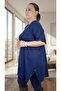 Stone Embellished Detail Circular Neck Short Sleeves Loose Fit Viscose Fabric Extra Large Size Blouse Black - 5