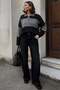 Anthracite Buttoned Polo Neck Striped Women's Sweater Mg2286