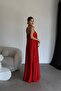 Red Satin Dress with Beaded Straps - 3