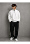 Unisex Half-Zip Stand Collar White Sweatshirt - 3