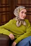 Twill Silk Scarf Pistachio Green–Orange Patterned Tok Duruşlu Non-Slip 90X90 - 6