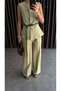 Gold Button Detailed Sleeveless Vest and Pants Set with Belt Accessory - 4