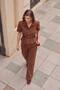 Light Brown Women's Blouse, Brown Women's Gabardine Shirt, Front Buttoned Gabardine Blouse, Short Sleeve Women's Shirt - 2
