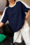 Navy Blue Body Color with White Stripes Single Jersey T-Shirt - Oversize Crew Neck Short Sleeve T-Shirt