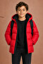 Boy's Red Fleece Hooded Waterproof Windproof Pocket Puffer Winter Coat - 2