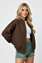 Women's Basic Oversize Zippered Casual Bomber Jacket - 3