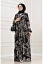 Müjde Half Button Robe Dress-Black - 3