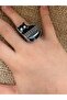 Black Piano Ring with Cat Figure |   Adjustable Zamak Plated Women's Jewelry - 4