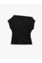 Slim Fit Asymmetrical Drape Collar Sleeveless Crepe Blouse with Metal Accessories and Belt - 7
