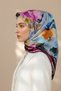 100% Twill Silk Water-Dyed Floral Patterned Pink - Baby Blue Colored 90X90 Scarf Sewing Shape: Handmade - 2