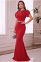 Short Sleeve Ruffled Stone-Detail Belted Long Evening Dress for Graduation - 2