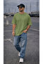 1 Piece Men's Olive Green Basic Plain Unprinted Oversize Salas Loose Fit T-Shirt - 5
