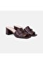 Women's Bitter Brown Metal Buckle Heeled Leather Slippers