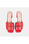 Women's Red Metal Buckle Heeled Leather Slippers - 5