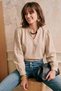 Women's Stone V-Neck Collar Pleated Detailed Elastic Waist Cuffed Blouse Arm-26K001020