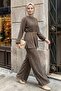 Shawl Pattern Pleated Chiffon Mink Suit with Loose Trousers - 6