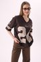 Crep Women's College Printed 24 V-Neck Short Sleeve T-Shirt Oversize Fit 100% Cotton Brown