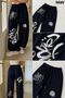 Graffiti Smk Axolotl Printed Oversize Wide Leg Navy Blue Relaxed Fit Women's Sweatpants