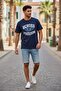 Printed Slim Fit Navy Blue 100% Cotton T-Shirt M8812805-7049