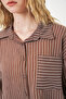 Women's Single Pocket Striped Oversize Shirt 20375 - Brown - 4