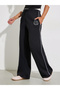Black Wide Leg Joggers with Piping Detail - 2