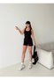 Women's Black Color Mini Shorts Square Neck Athlete Two-Piece Set - 6
