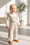 Embossed Patterned Linen Girls' Salopet Jumpsuit Beige - 2