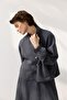 High Collar Gathered Short Jacket Skirt Set Dark Navy Blue - 4