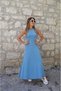 New Season Women's Back Cross Detail Round Neck Maxi Viscose Holiday Dress - 3