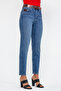 Women's Blue Lycra Mom Jean Pants – High Waist Regular Fit - 4