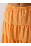 Ruffled Midi Length Linen Skirt with Elastic Waist - 4