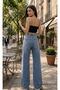 Zayyn Women's Medium Snow Wash Blue Lycra Extra High Waist Palazzo Loose Jean Trousers - 3