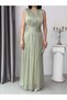 Mint Belted Pleated Crew Neck Maxi Dress - 6