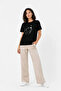 Minimal Printed T-Shirt with Dog Figure Short Sleeve Summer T-Shirt - Black - 2