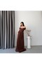 Brown Boat Neck Pleated Evening Dress - 4