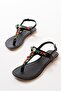 Zri̇n-1110 Premium Black Multi Stone Flip Flop Women's Sandals - 6