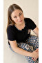 Black Lace Collar Detailed Viscose Short Sleeve Plus Size Pajama Set