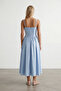Blue Adjustable Strap Hidden Zipper Back Pleated Poplin Dress Alc-X15511 - 4