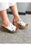 Women's limo white denim padded cork sole slippers 10 cm white - 2