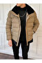 Waxed Fabric Collar and Fur Detailed Inflatable Coat with Fur Detail on the Bottom