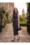 Women's Polka Dot Shoulder Padded Midi Dress - 2
