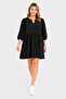Women's Plus Size Black, Three Quarter Sleeves, Elasticated Cuff, Short Dress 65N39490 - 6